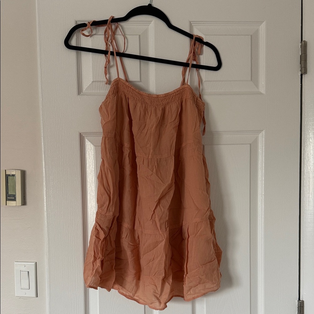 Abercrombie & Fitch Dusty Coral Tie-Strap Smocked mini dress